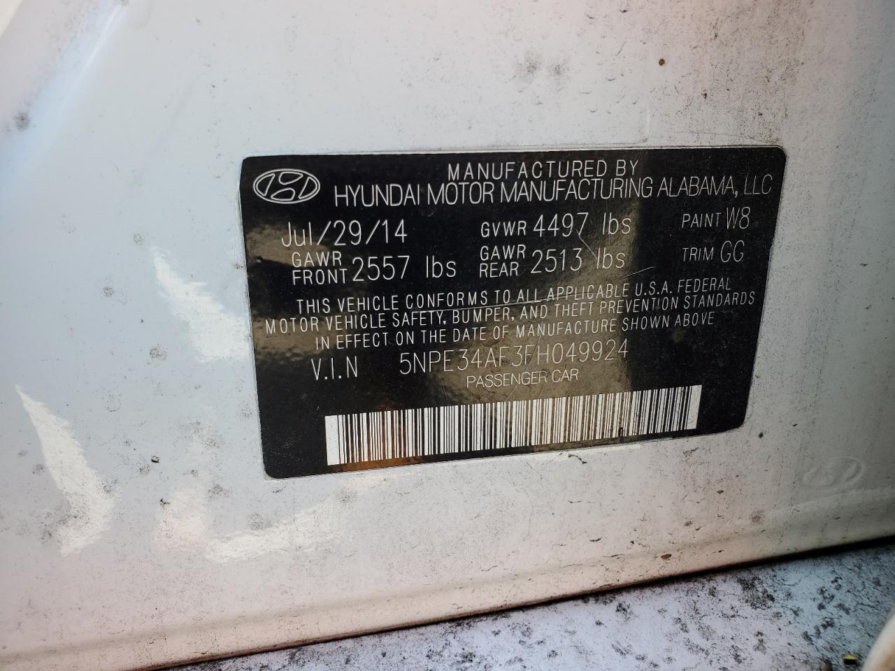 2015 Hyundai Sonata Sport VIN: 5NPE34AF3FH049924 Lot: 60290354