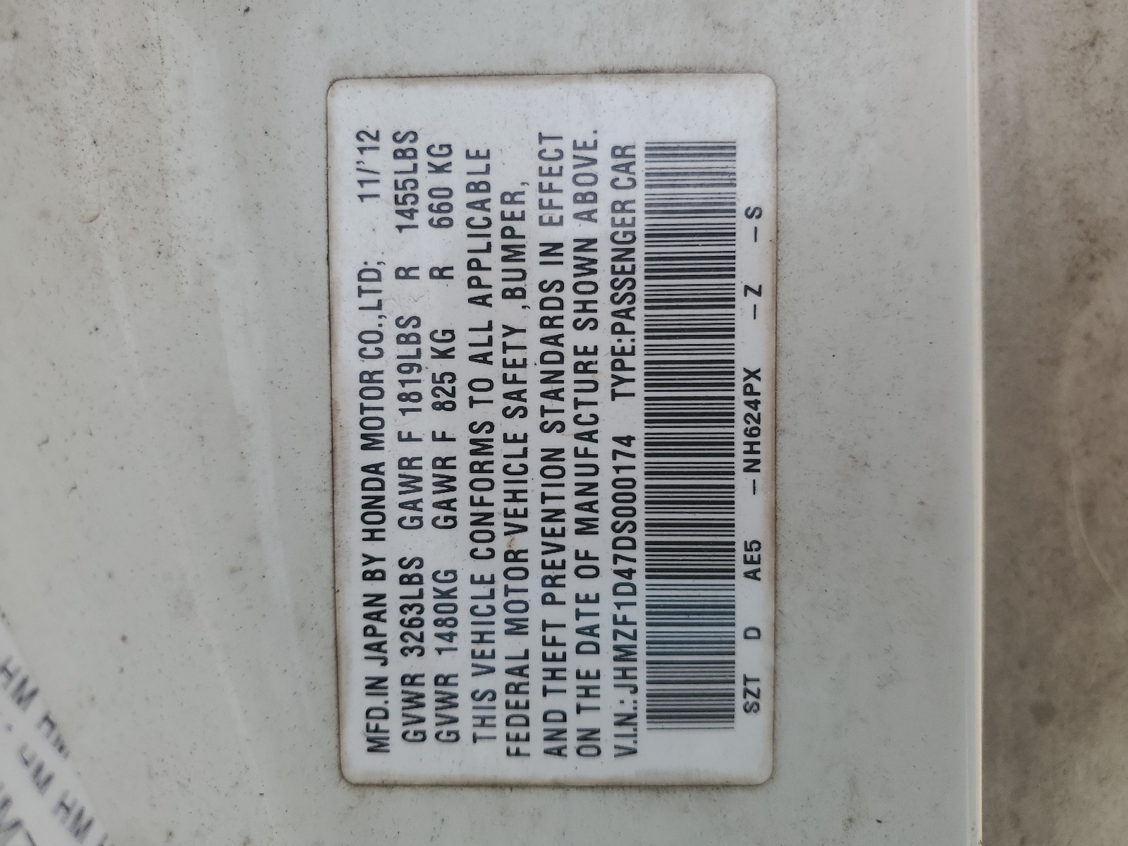 JHMZF1D47DS000174 2013 Honda Cr-Z