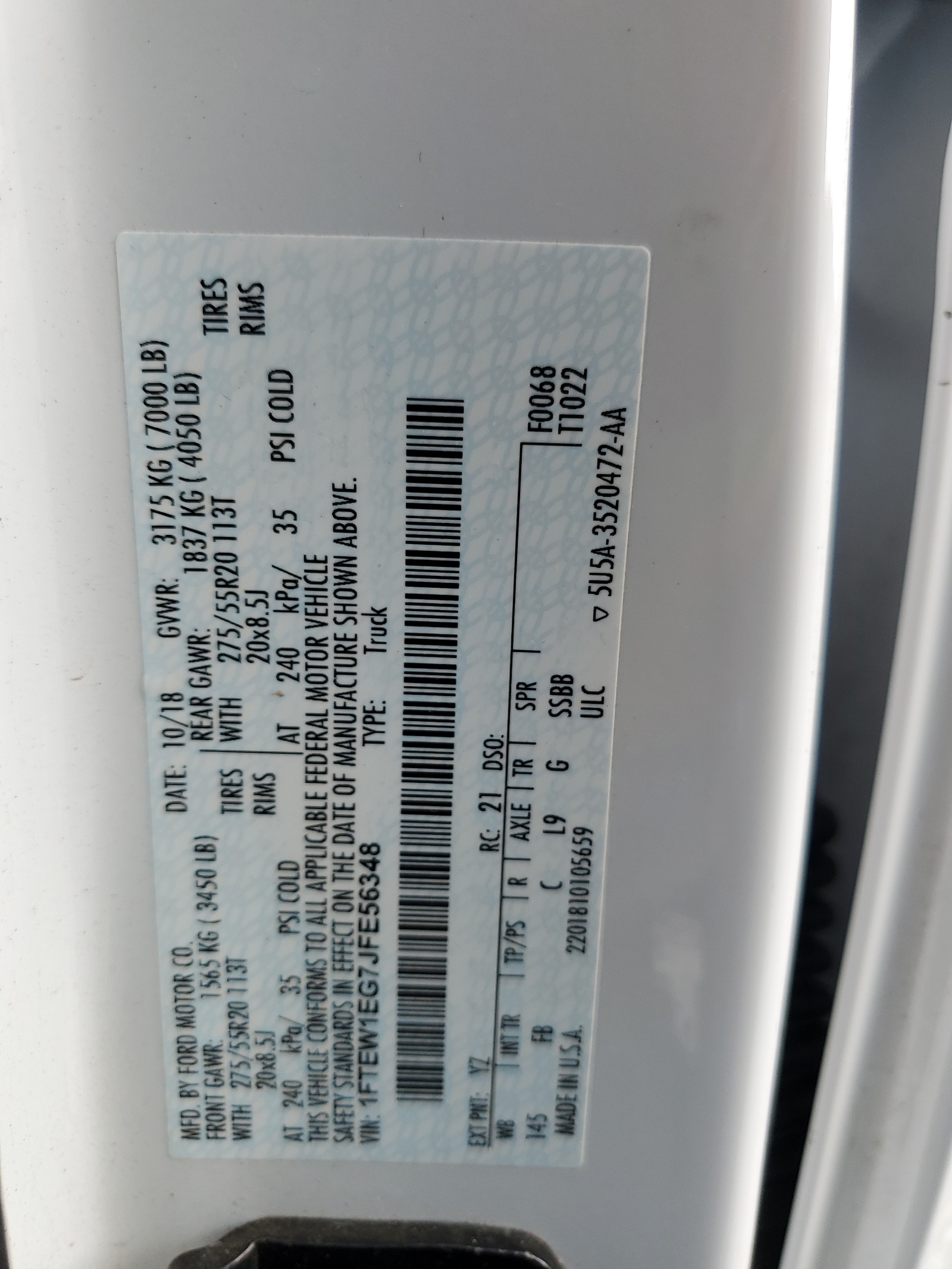 1FTEW1EG7JFE56348 2018 Ford F150 Supercrew