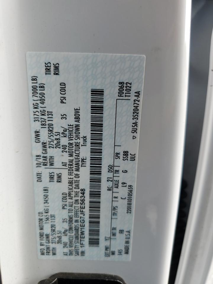 2018 Ford F150 Supercrew VIN: 1FTEW1EG7JFE56348 Lot: 57700334