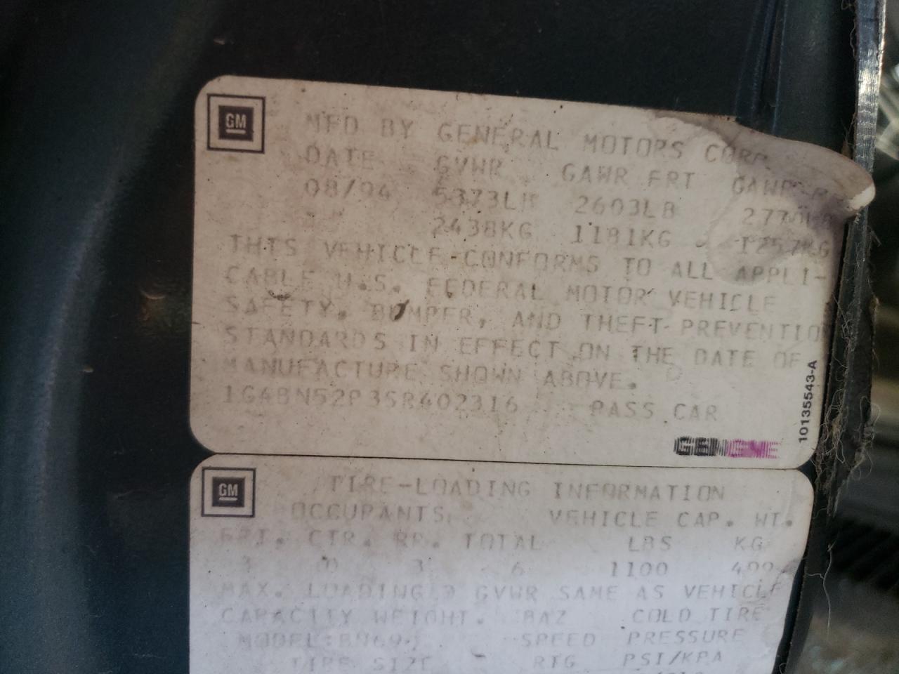 1995 Buick Roadmaster VIN: 1G4BN52P3SR402316 Lot: 59675984