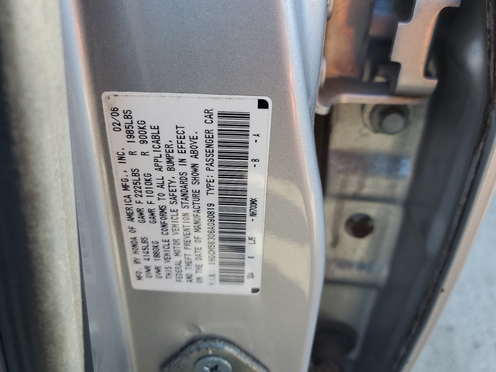 1HGCM56306A090819 2006 Honda Accord Se