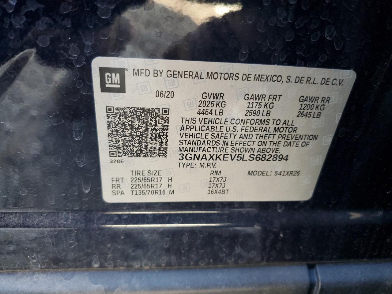 2020 Chevrolet Equinox Lt VIN: 3GNAXKEV5LS682894 Lot: 59088754