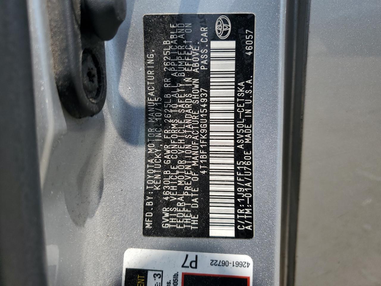 4T1BF1FK9GU154937 2016 Toyota Camry Le