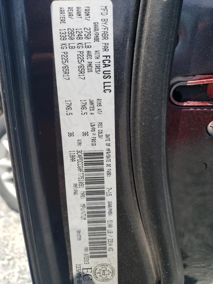 2015 Dodge Journey Sxt VIN: 3C4PDCCG0FT751091 Lot: 62004675