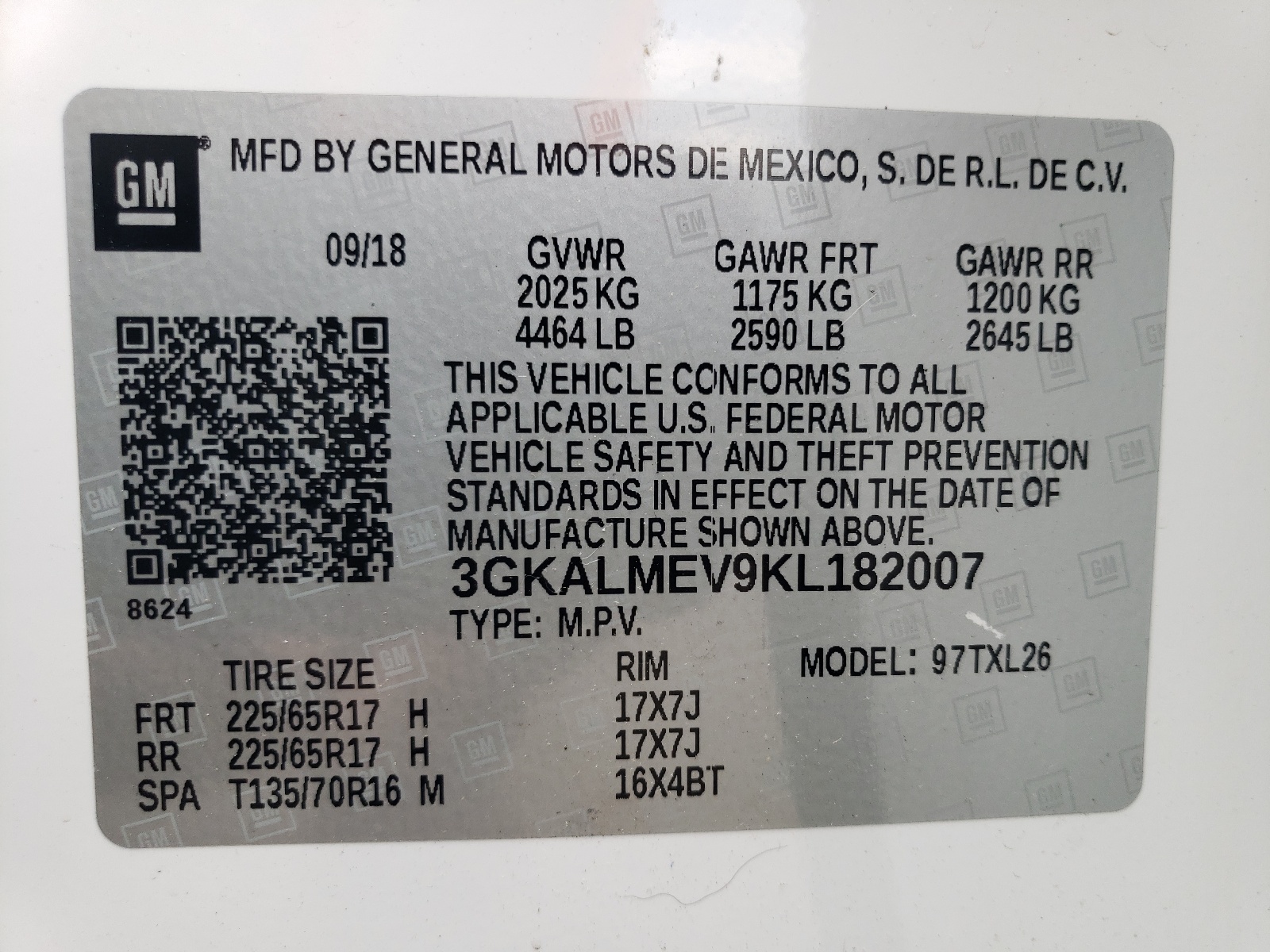 3GKALMEV9KL182007 2019 GMC Terrain Sle