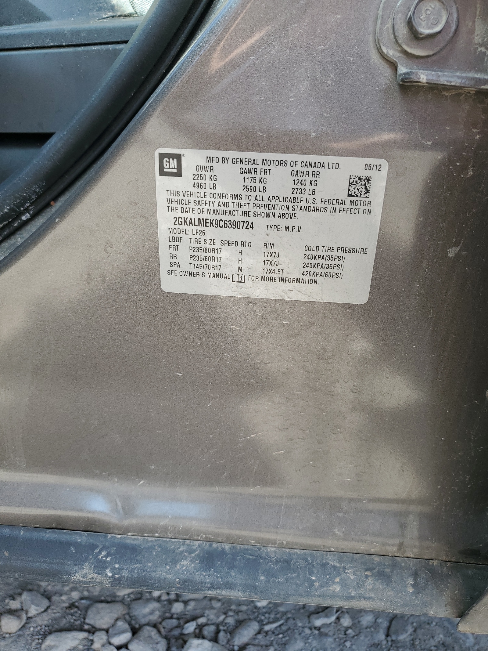 2GKALMEK9C6390724 2012 GMC Terrain Sle