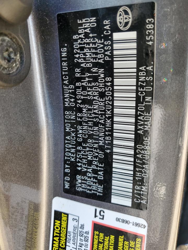 4T1B11HK1KU250548 2019 Toyota Camry L