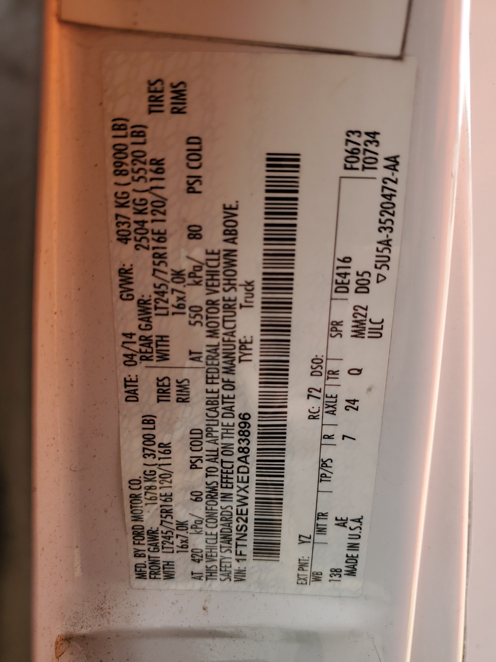 1FTNS2EWXEDA83896 2014 Ford Econoline E250 Van