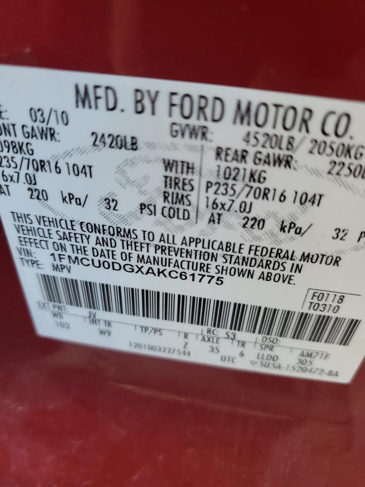 1FMCU0DGXAKC61775 2010 Ford Escape Xlt