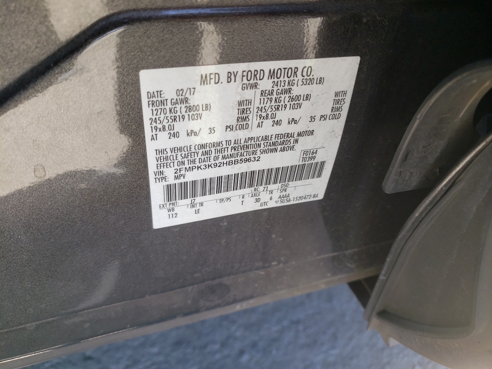 2FMPK3K92HBB59632 2017 Ford Edge Titanium