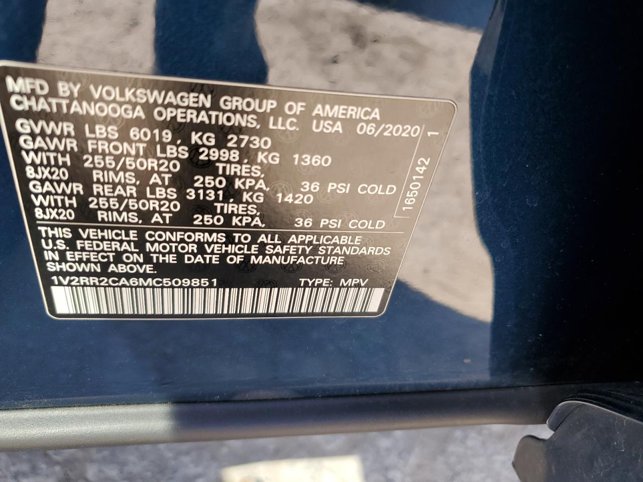 1V2RR2CA6MC509851 2021 Volkswagen Atlas Se