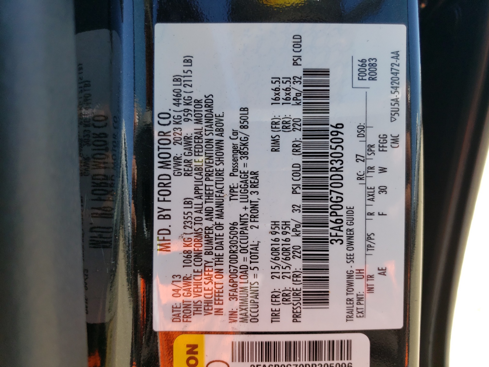 3FA6P0G70DR305096 2013 Ford Fusion S