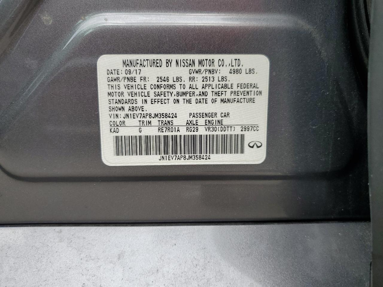 2018 Infiniti Q50 Luxe VIN: JN1EV7AP8JM358424 Lot: 58111974