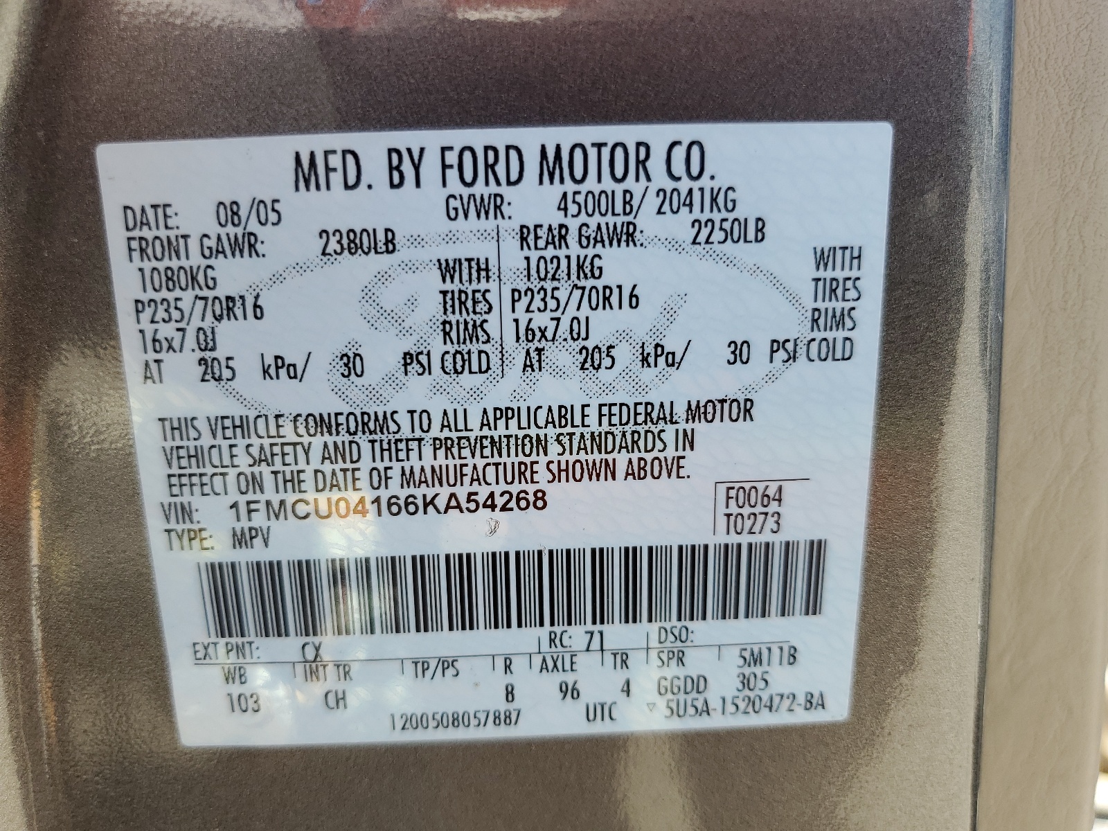 1FMCU04166KA54268 2006 Ford Escape Limited