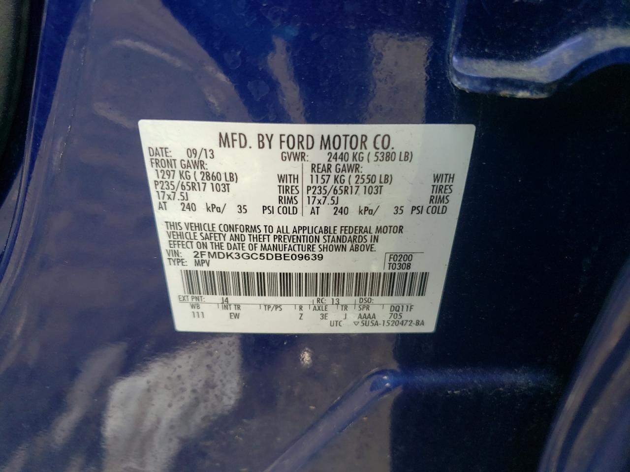 2013 Ford Edge Se VIN: 2FMDK3GC5DBE09639 Lot: 57829494