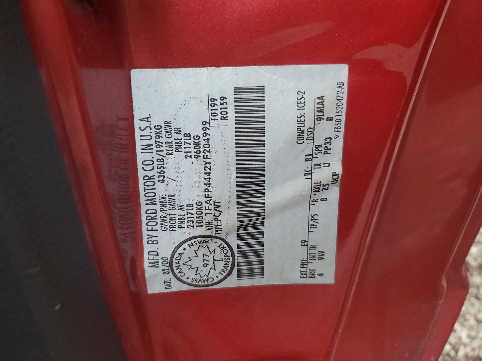 1FAFP4442YF204999 2000 Ford Mustang