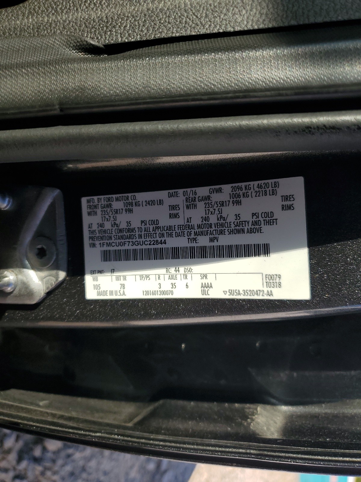 1FMCU0F73GUC22844 2016 Ford Escape S