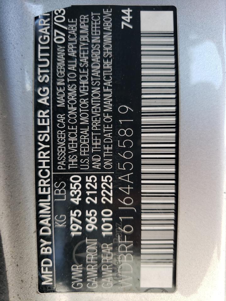 2004 Mercedes-Benz C 240 VIN: WDBRF61J64A565819 Lot: 65836474