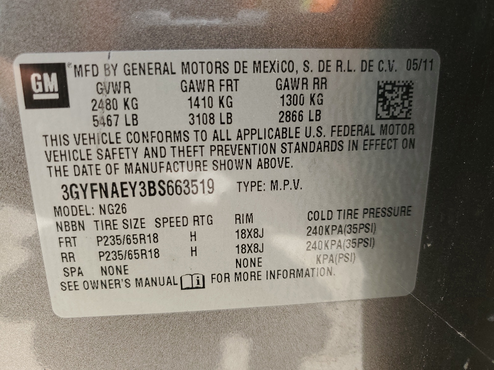 3GYFNAEY3BS663519 2011 Cadillac Srx Luxury Collection