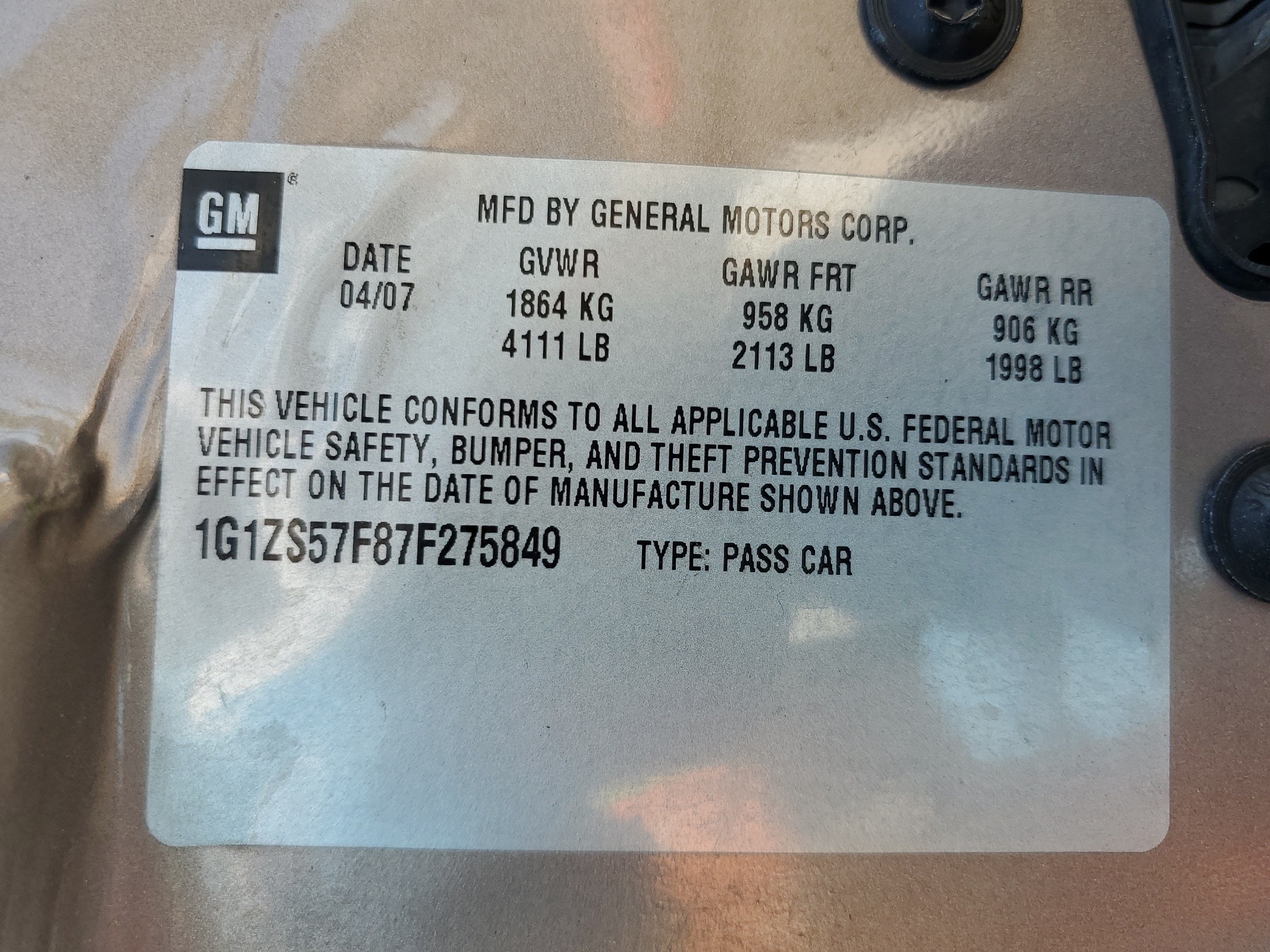 1G1ZS57F87F275849 2007 Chevrolet Malibu Ls