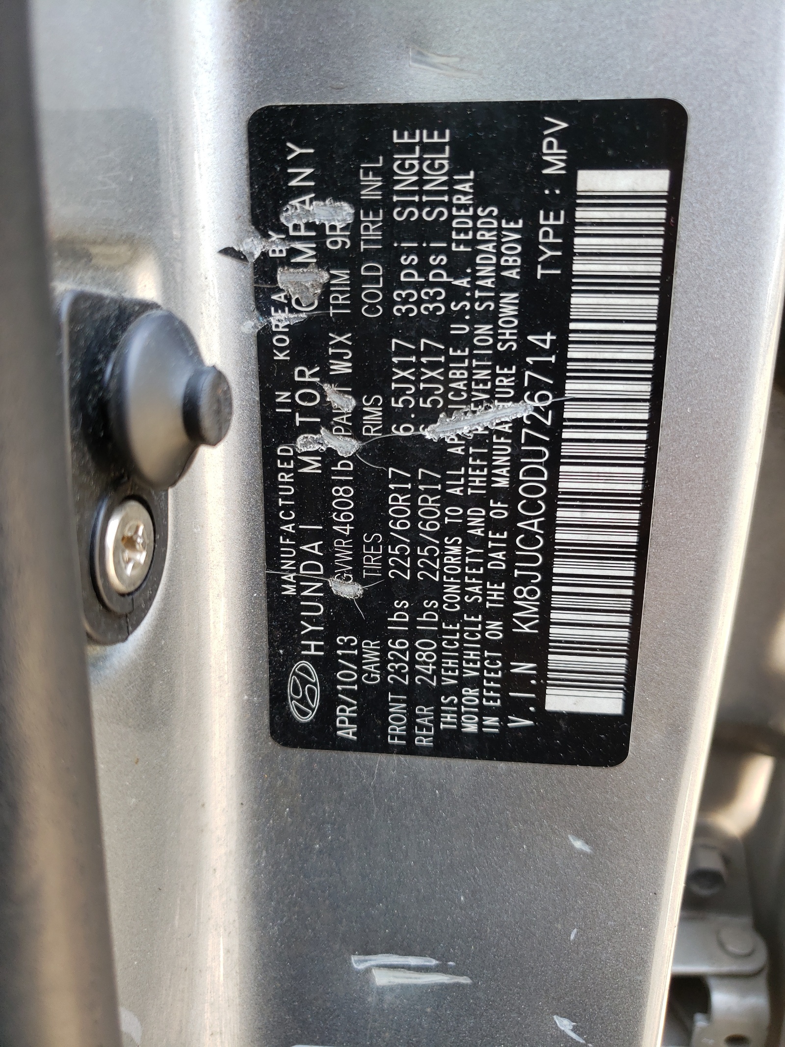 KM8JUCAC0DU726714 2013 Hyundai Tucson Gls