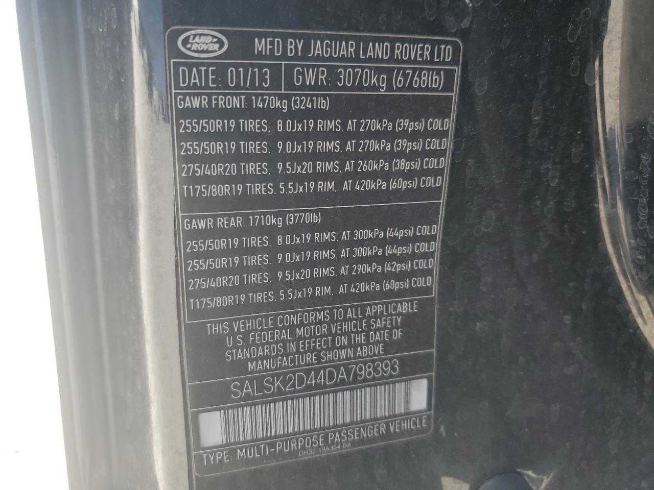 2013 Land Rover Range Rover Sport Hse Luxury VIN: SALSK2D44DA798393 Lot: 60661424