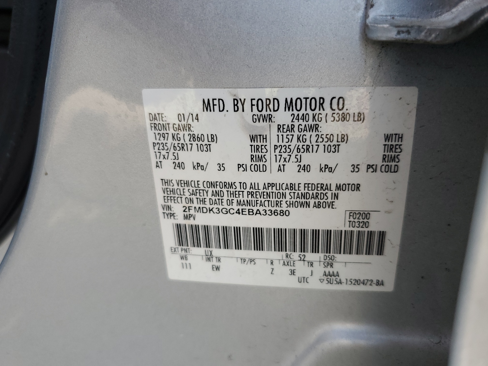 2FMDK3GC4EBA33680 2014 Ford Edge Se