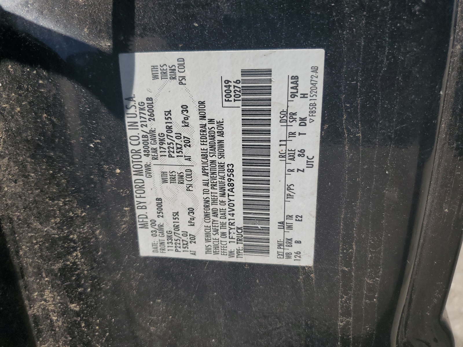 1FTYR14V0YTA89583 2000 Ford Ranger Super Cab