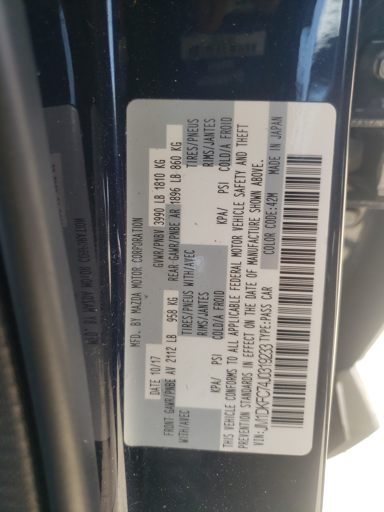 JM1DKFC74J0319233 2018 Mazda Cx-3 Touring