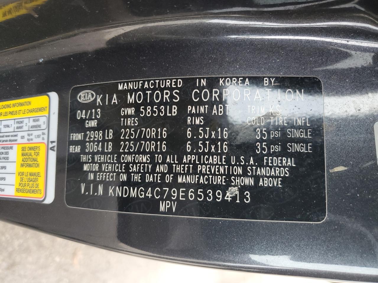 2014 Kia Sedona Lx VIN: KNDMG4C79E6539413 Lot: 56537924