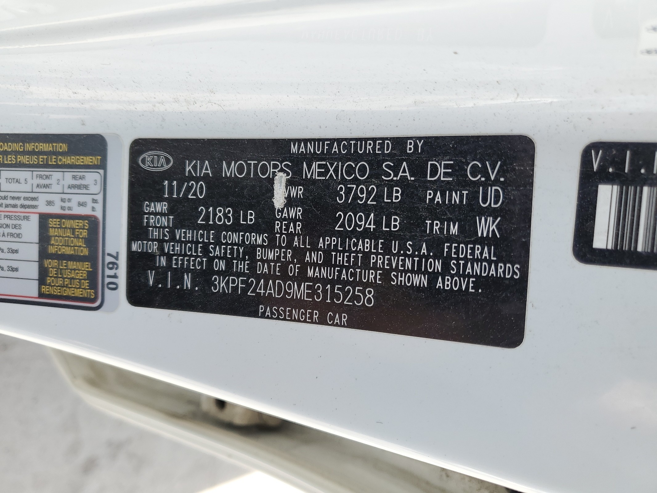 3KPF24AD9ME315258 2021 Kia Forte Fe