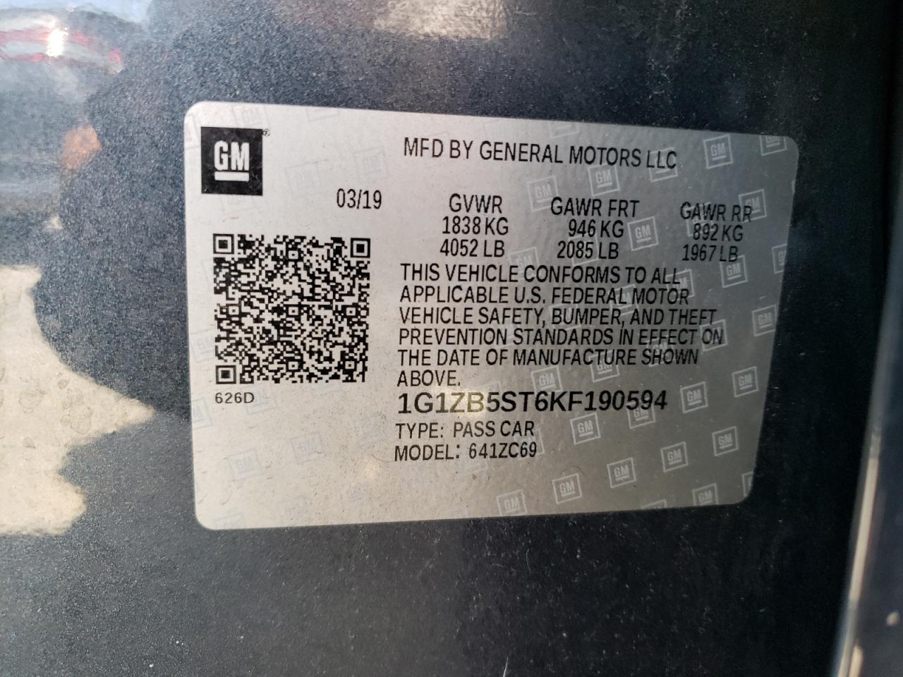 1G1ZB5ST6KF190594 2019 CHEVROLET MALIBU - Image 12