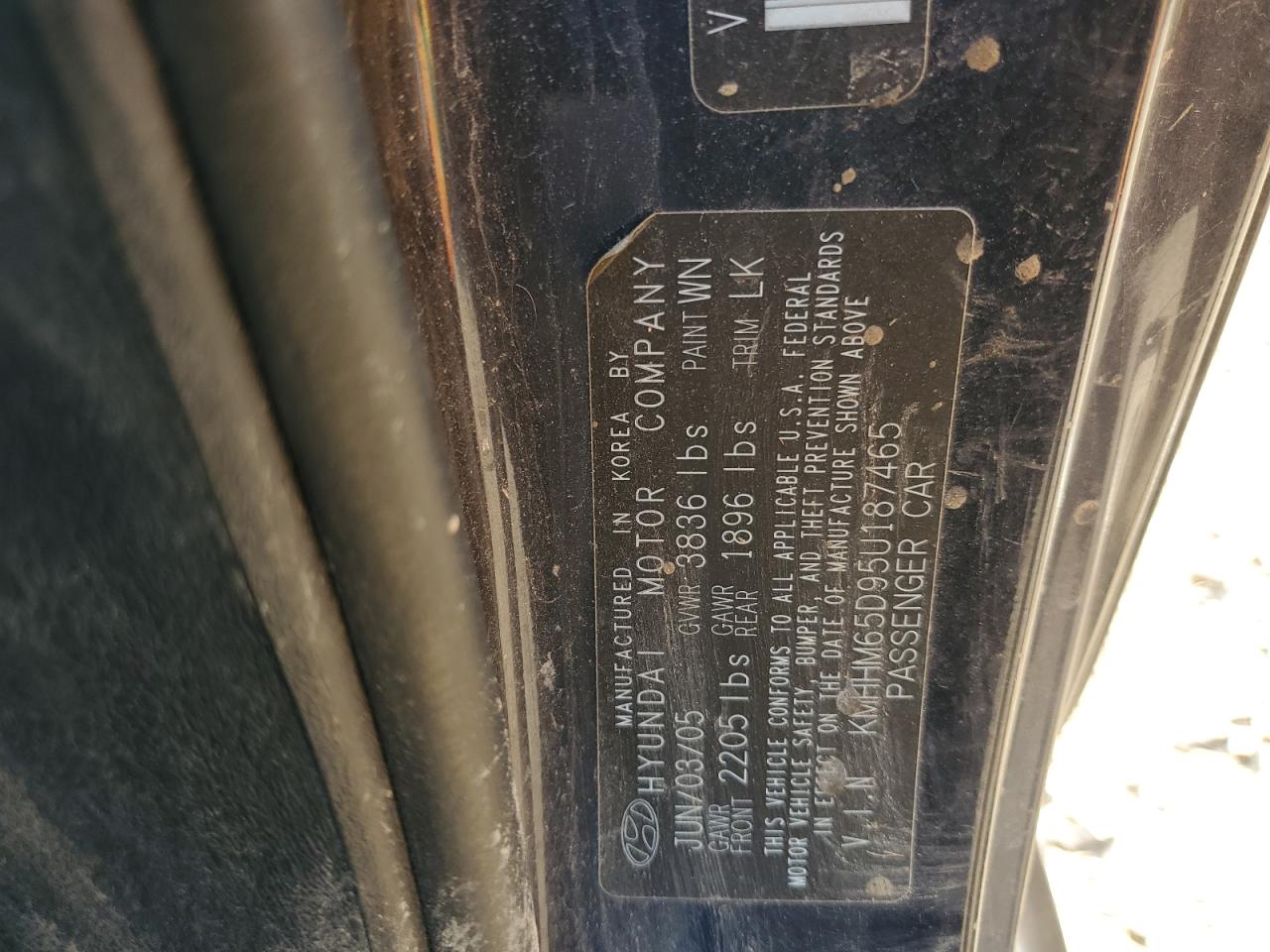 2005 Hyundai Tiburon VIN: KMHHM65D95U187465 Lot: 59063404