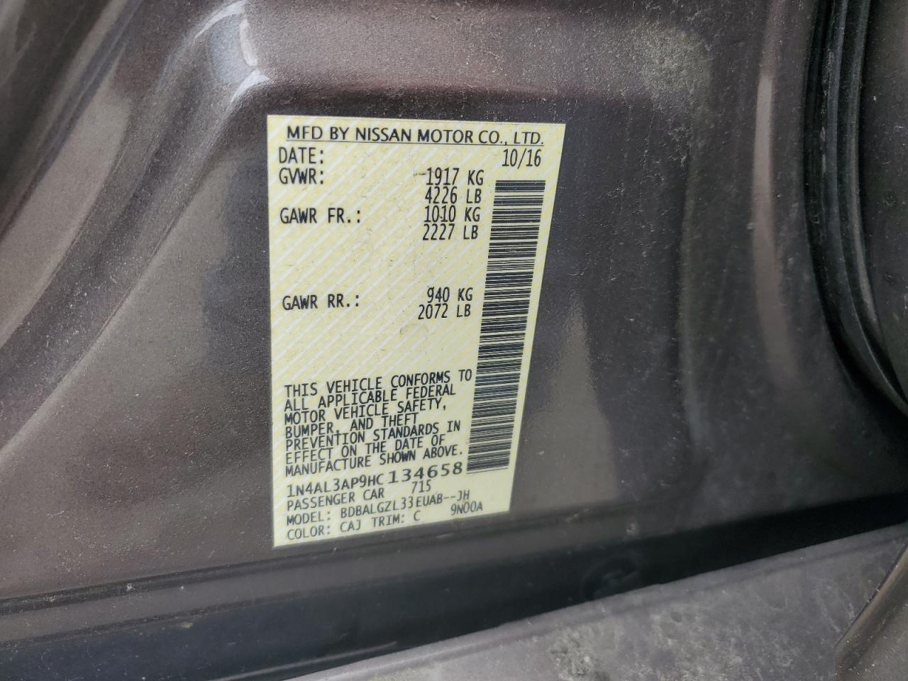 1N4AL3AP9HC134658 2017 Nissan Altima 2.5