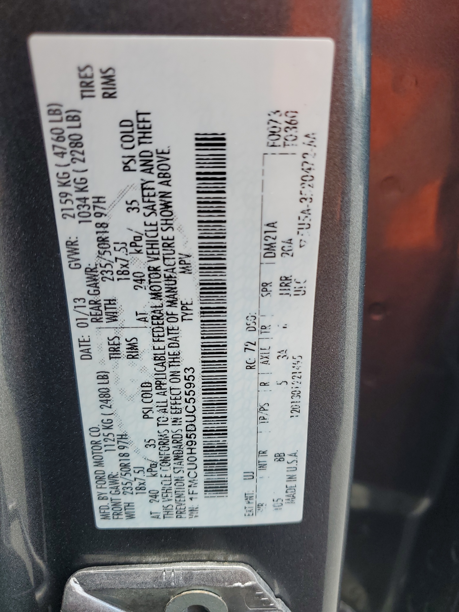1FMCU0H95DUC55953 2013 Ford Escape Sel