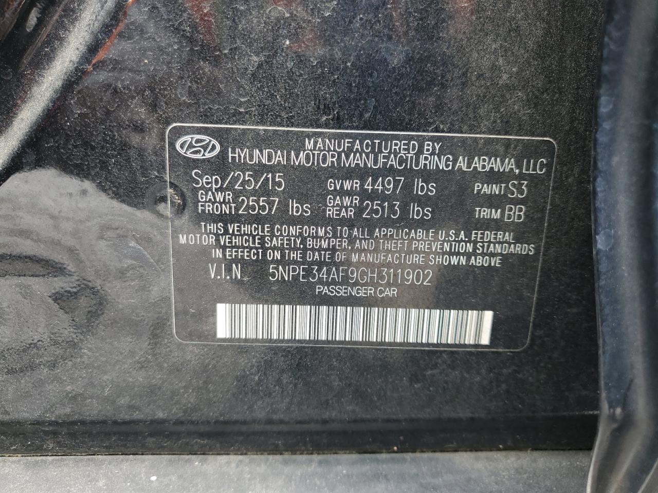 5NPE34AF9GH311902 2016 Hyundai Sonata Sport