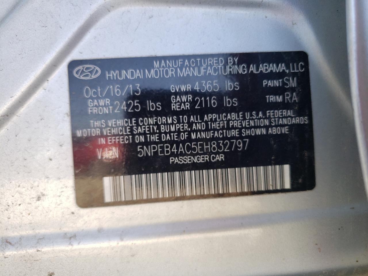 5NPEB4AC5EH832797 2014 Hyundai Sonata Gls