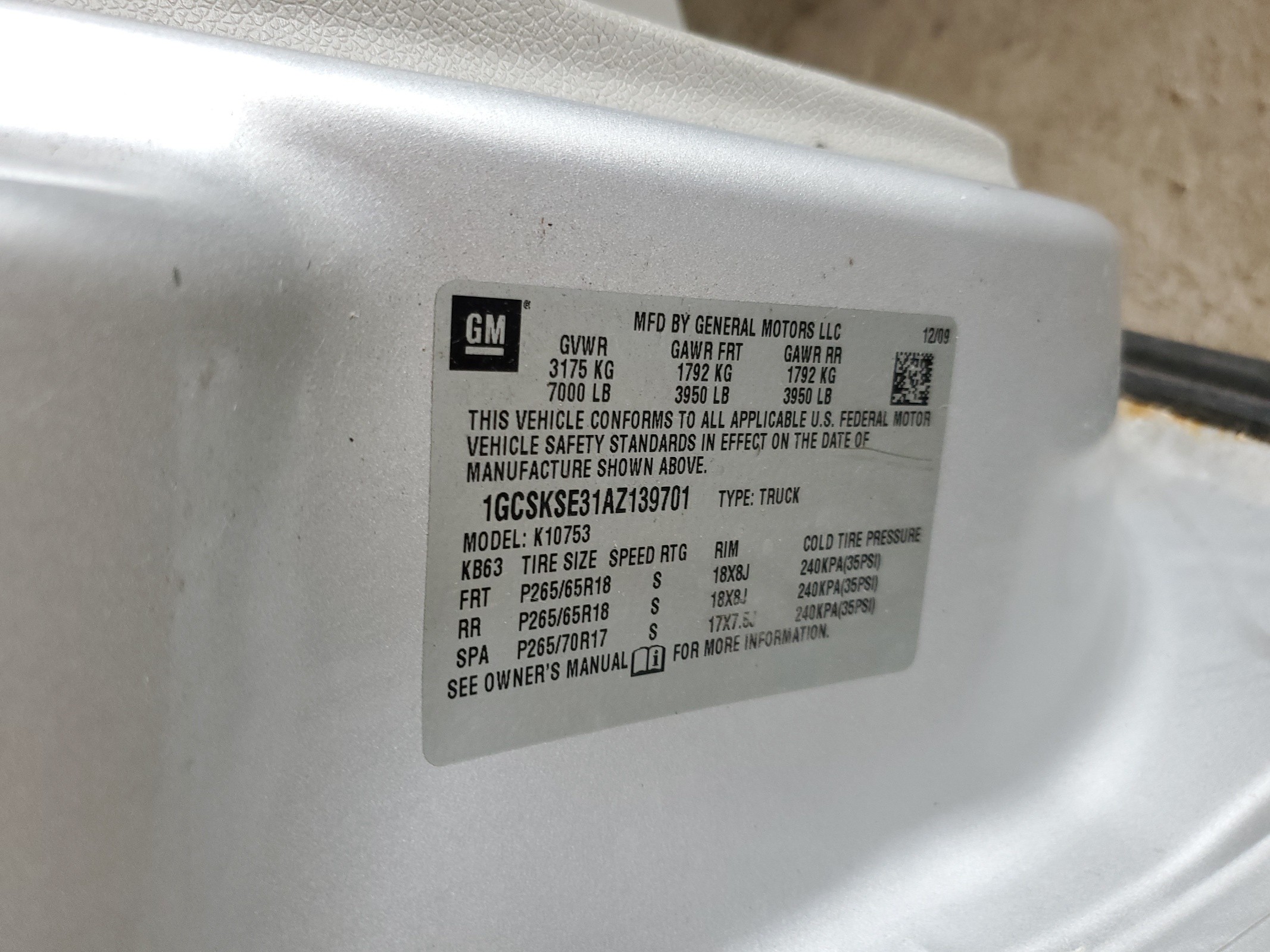 1GCSKSE31AZ139701 2010 Chevrolet Silverado K1500 Lt