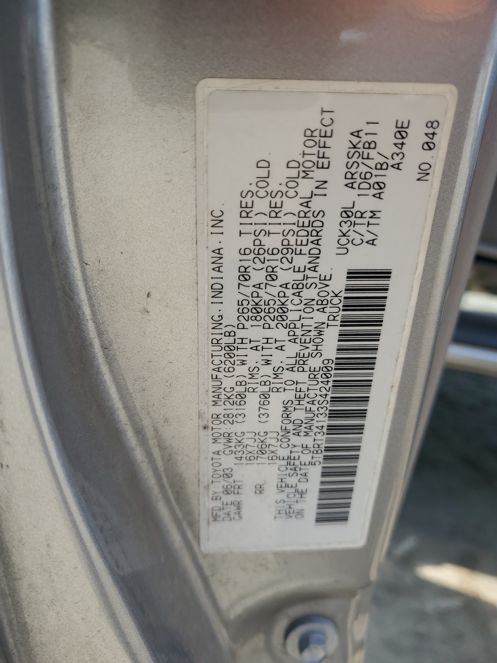 5TBRT34133S424009 2003 Toyota Tundra Access Cab Sr5