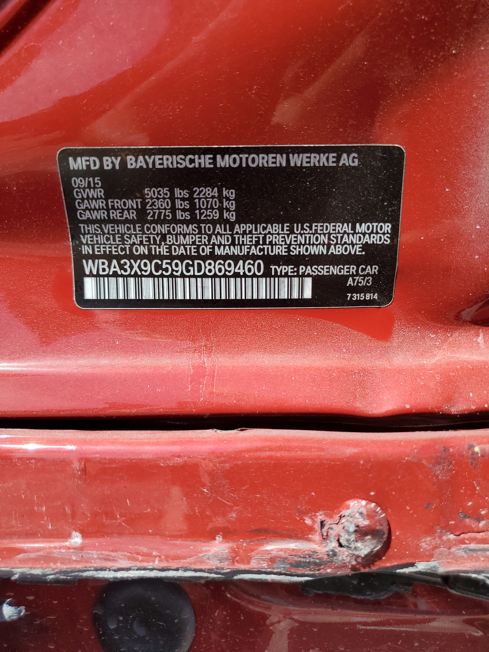 WBA3X9C59GD869460 2016 BMW 335 Xigt