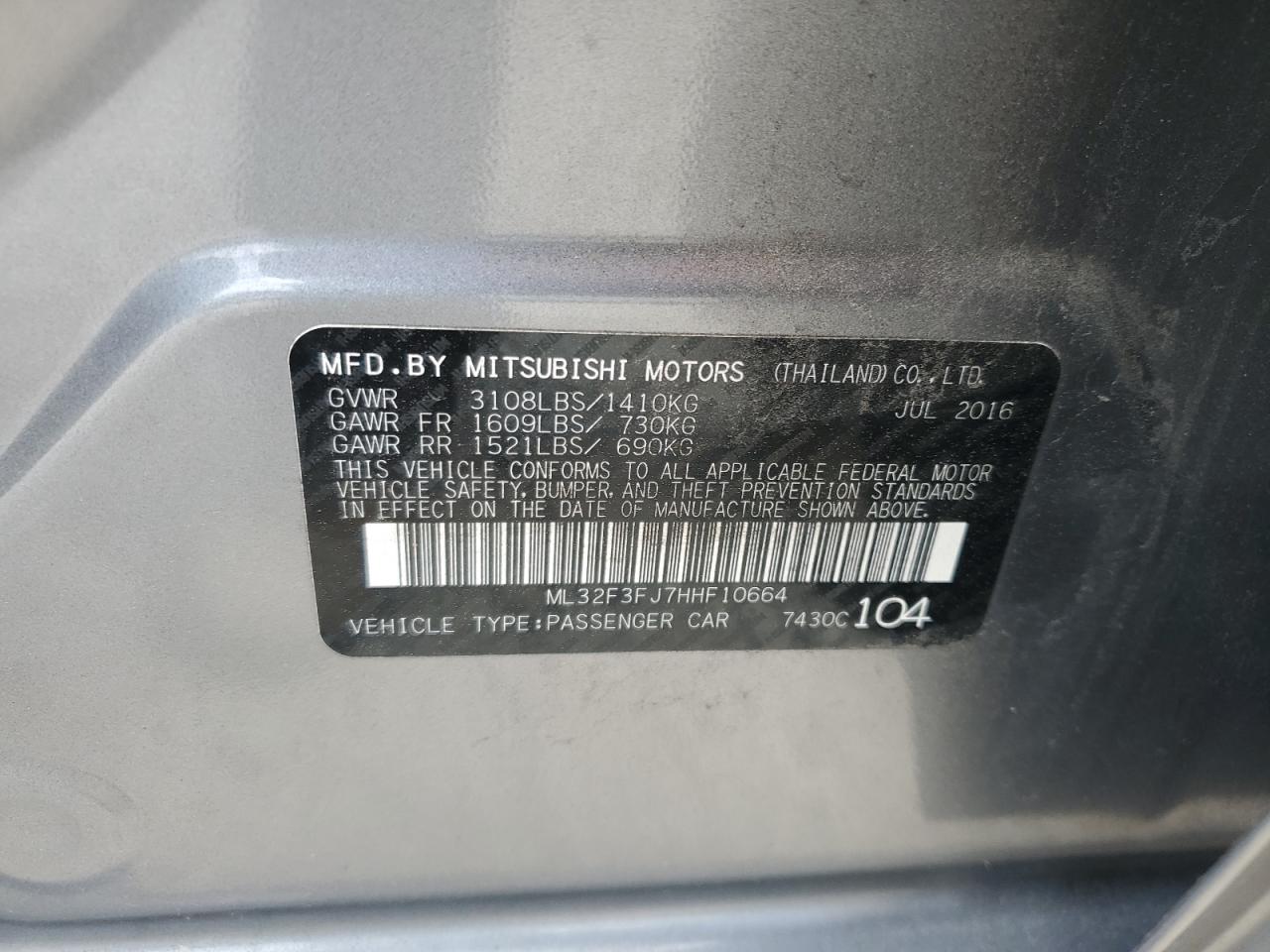 ML32F3FJ7HHF10664 2017 Mitsubishi Mirage G4 Es