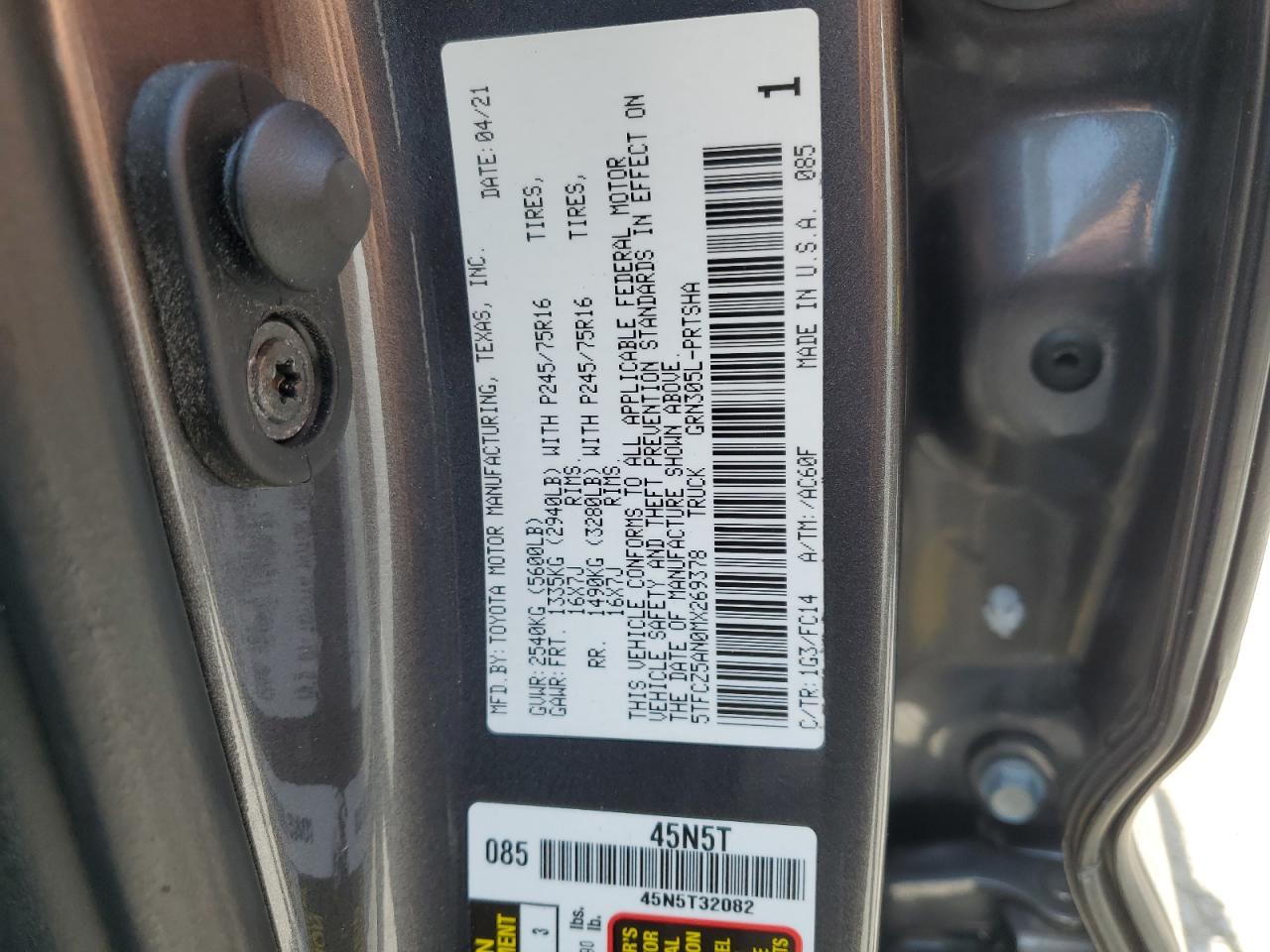 2021 Toyota Tacoma Double Cab VIN: 5TFCZ5AN0MX269378 Lot: 60170514