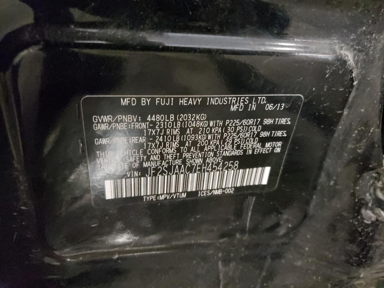 2014 Subaru Forester 2.5I VIN: JF2SJAAC7EH454258 Lot: 64069654