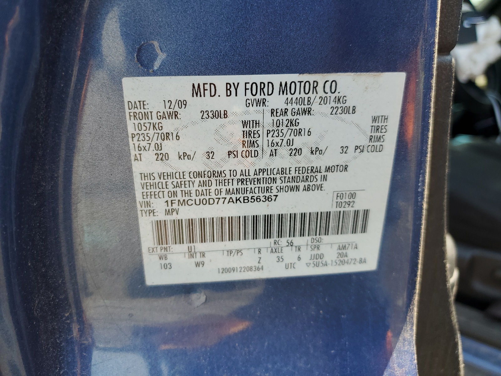 1FMCU0D77AKB56367 2010 Ford Escape Xlt