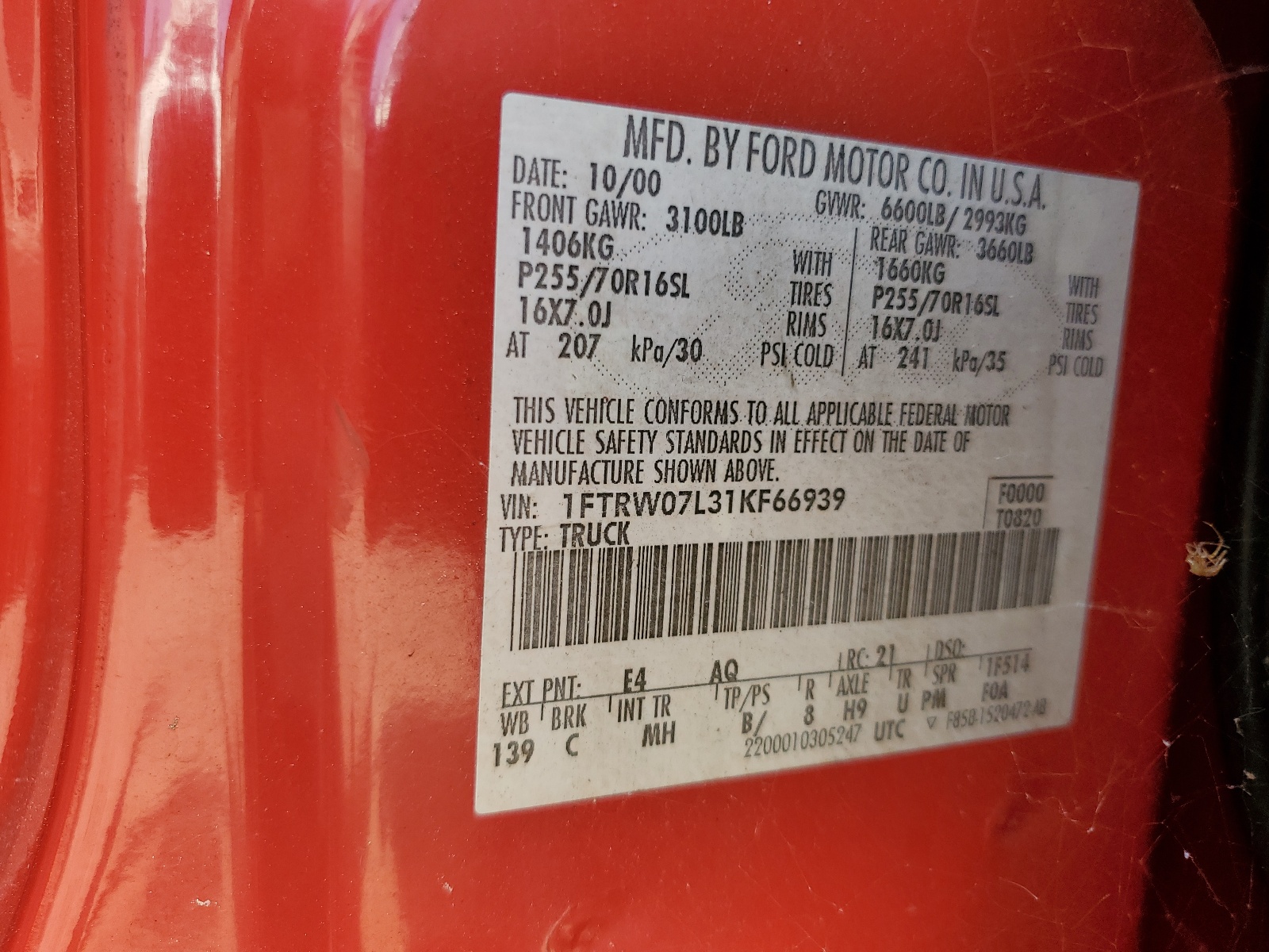 1FTRW07L31KF66939 2001 Ford F150 Supercrew