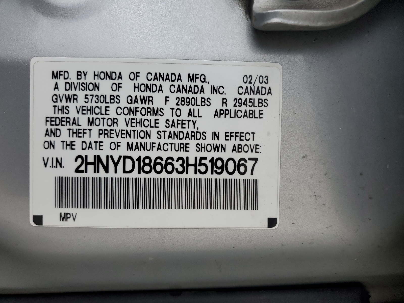 2HNYD18663H519067 2003 Acura Mdx Touring