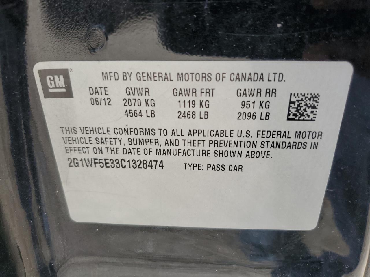 2012 Chevrolet Impala Ls VIN: 2G1WF5E33C1328474 Lot: 60083804