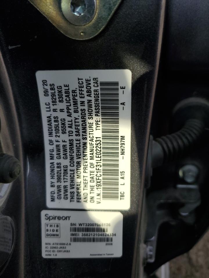 2020 Honda Civic Ex VIN: 19XFC1F31LE022531 Lot: 60684264