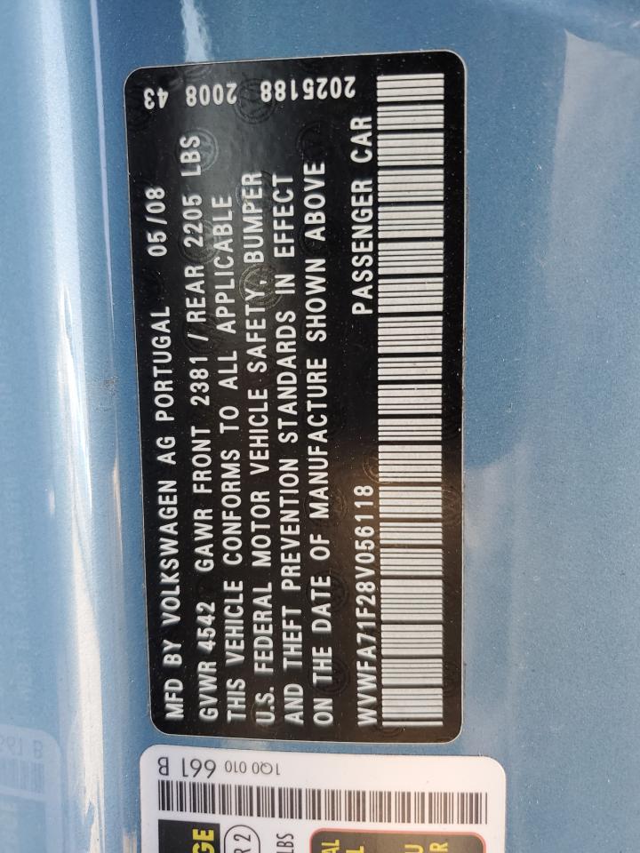 2008 Volkswagen Eos Lux VIN: WVWFA71F28V056118 Lot: 59037244